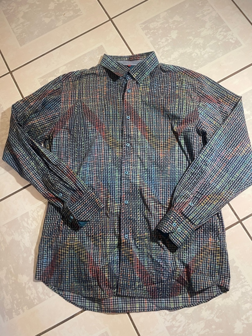 Men's Multicolor Checked Dress Shirt - Long Sleeve Button-Up